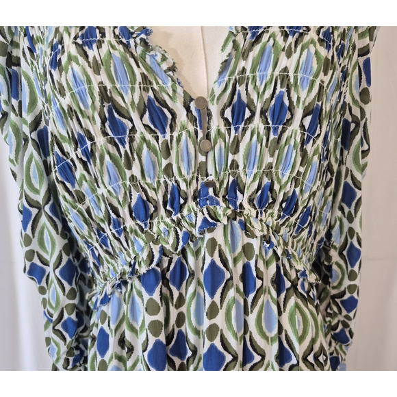 Anthropologie Womens Blue Motif Long-Sleeve V-Neck Ruffle Mini Dress Large - Picture 4 of 13